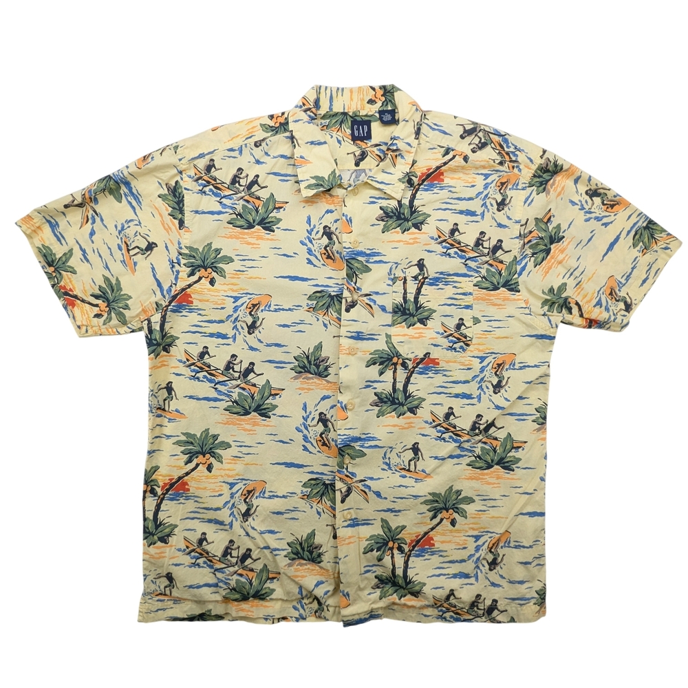 GAP Shirt Mens XL Hawaiian Aloha Surfer Print Short Sleeve Summer Button Up